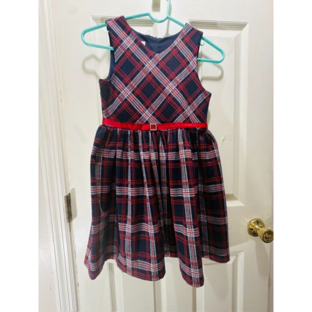 Bonnie Jean Navy, Red Striped & White Plaid Holiday Dress Size 10